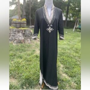 Vintage Macelli Dashiki Tunic kaftan Shirt Dress Black Large Resort Wear